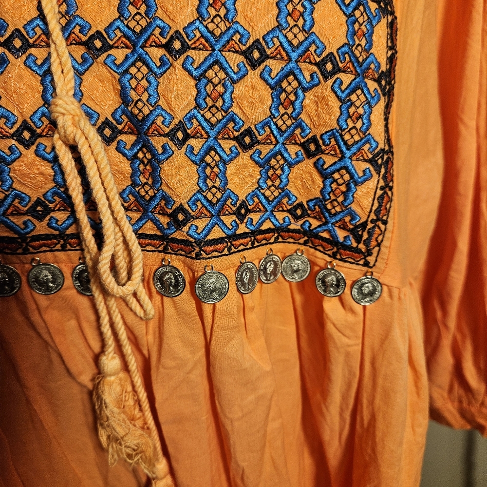 Velzera Orange Mini Dress with Bishop Sleeves - Picture 11 of 14